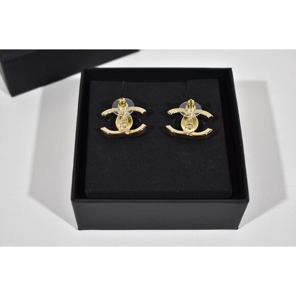 Chanel 23S Gold Crystal Interlocking CC Logo Classic Drop Statement Stud Earring - Picture 8 of 11